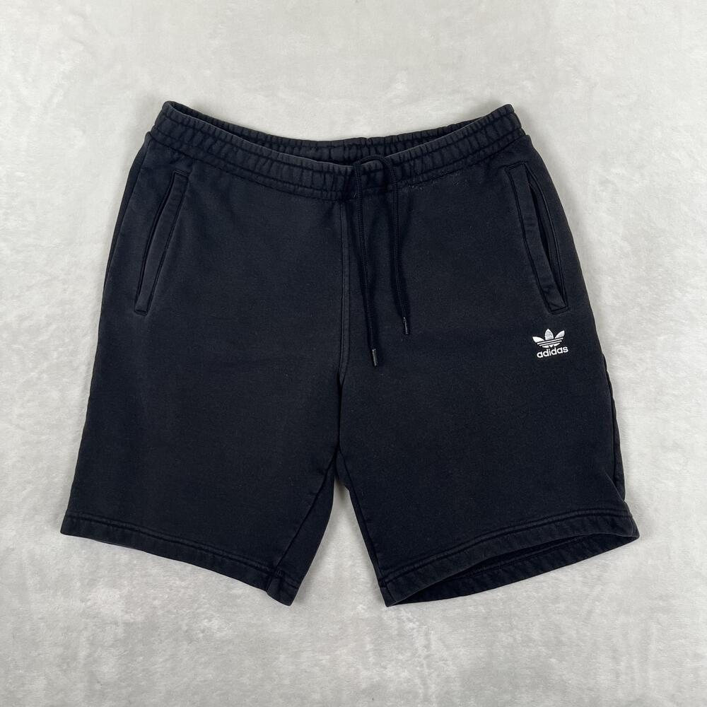 Adidas Sweat Shorts Mens Medium Black Fleece Trefoil Logo 9 Inseam Gym Athletic